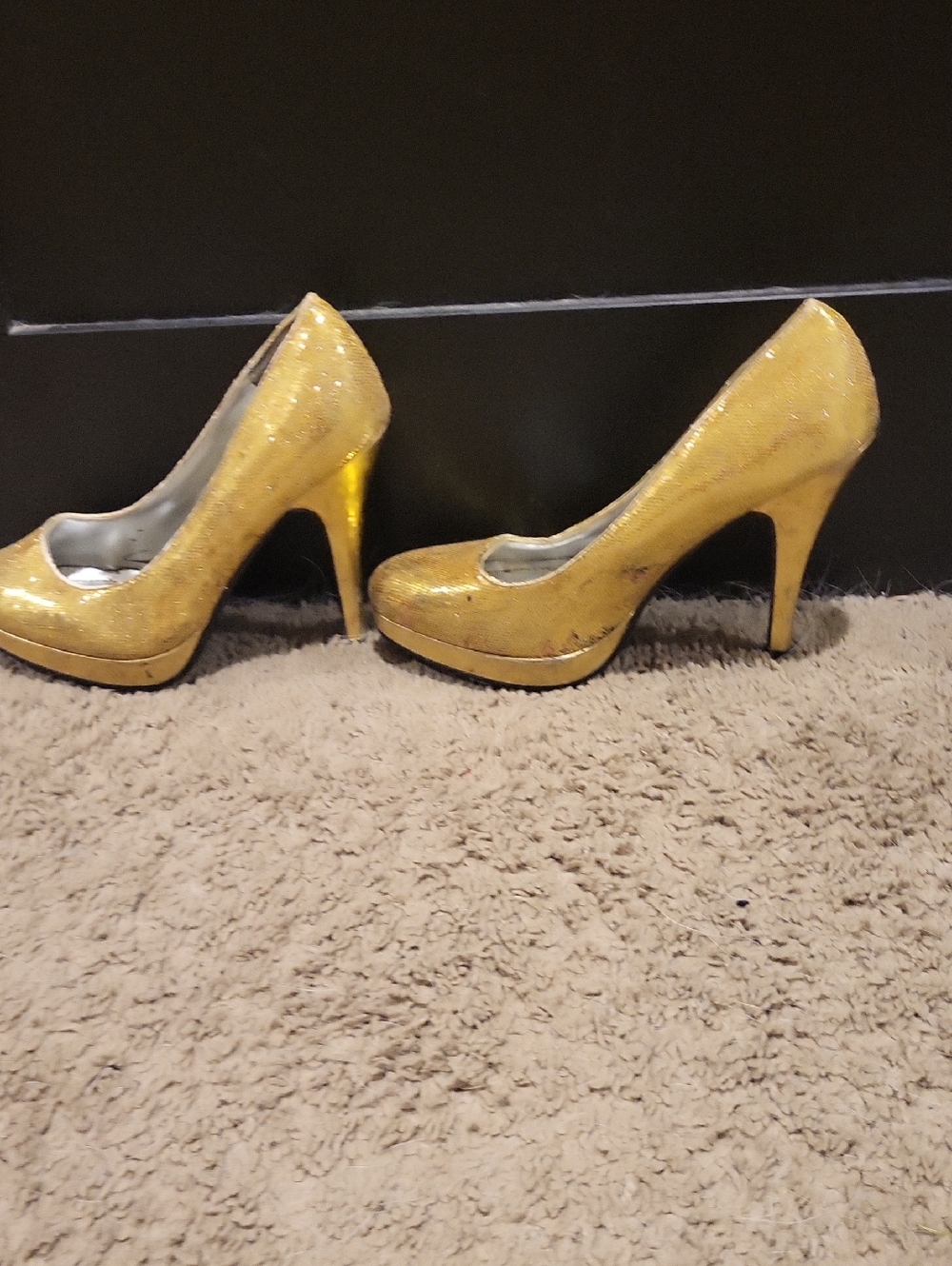 Wet Seal Gold Glitter Platform Stiletto Heels